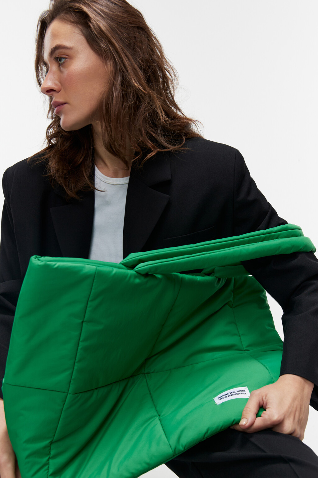 Сумка-шопер стеганая с нашивкой - цвет зеленый - 6