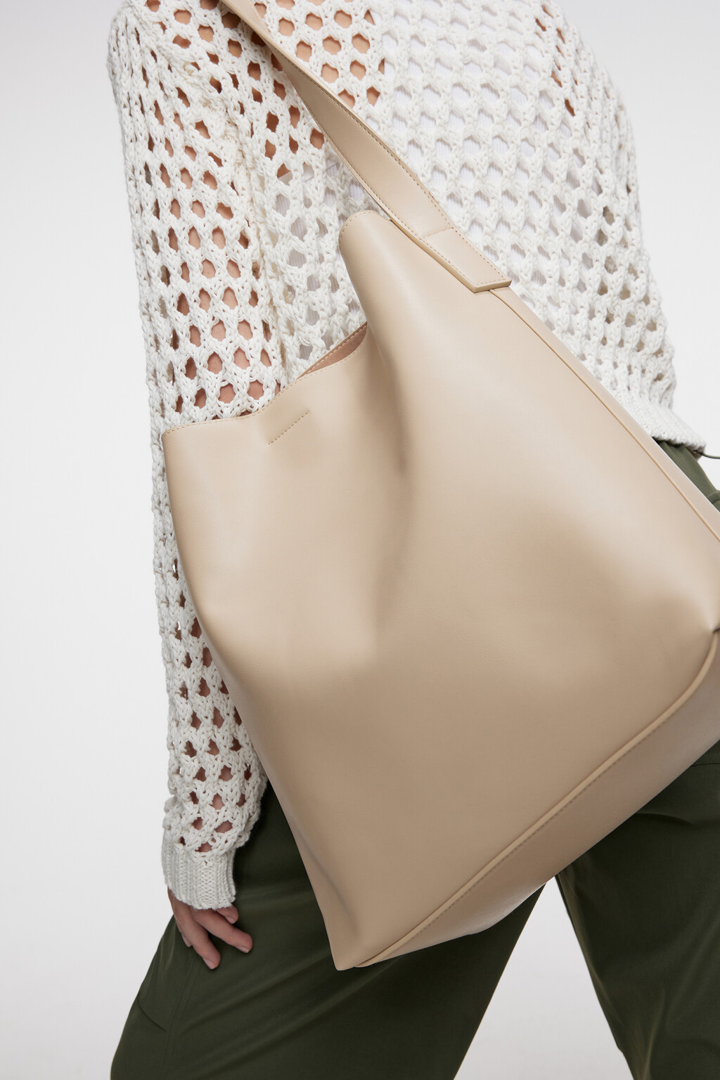 Сумка-мешок мягкая из искусственной кожи - цвет бежевый - 8