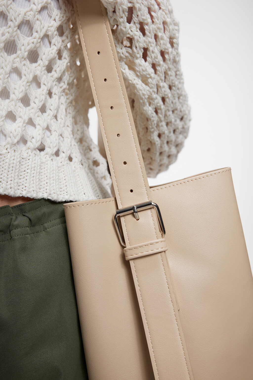 Сумка-мешок мягкая из искусственной кожи - цвет бежевый - 11