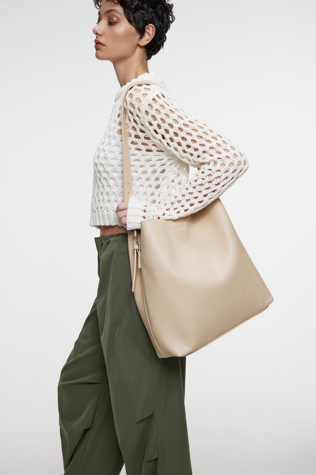 Сумка-мешок мягкая из искусственной кожи - цвет бежевый - 13