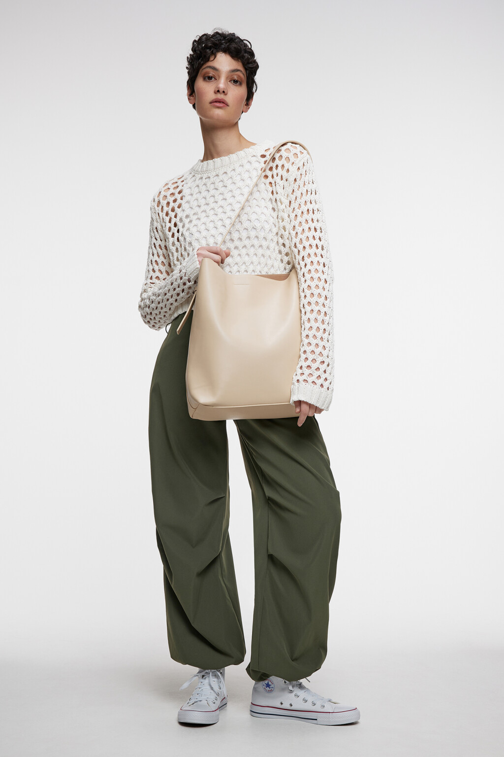 Сумка-мешок мягкая из искусственной кожи - цвет бежевый - 7