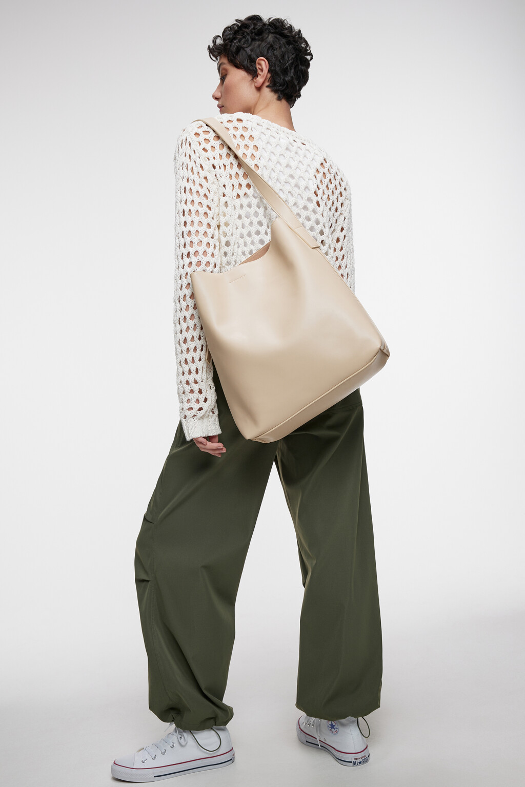 Сумка-мешок мягкая из искусственной кожи - цвет бежевый - 9