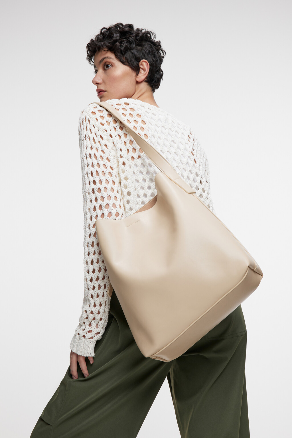 Сумка-мешок мягкая из искусственной кожи - цвет бежевый - 10