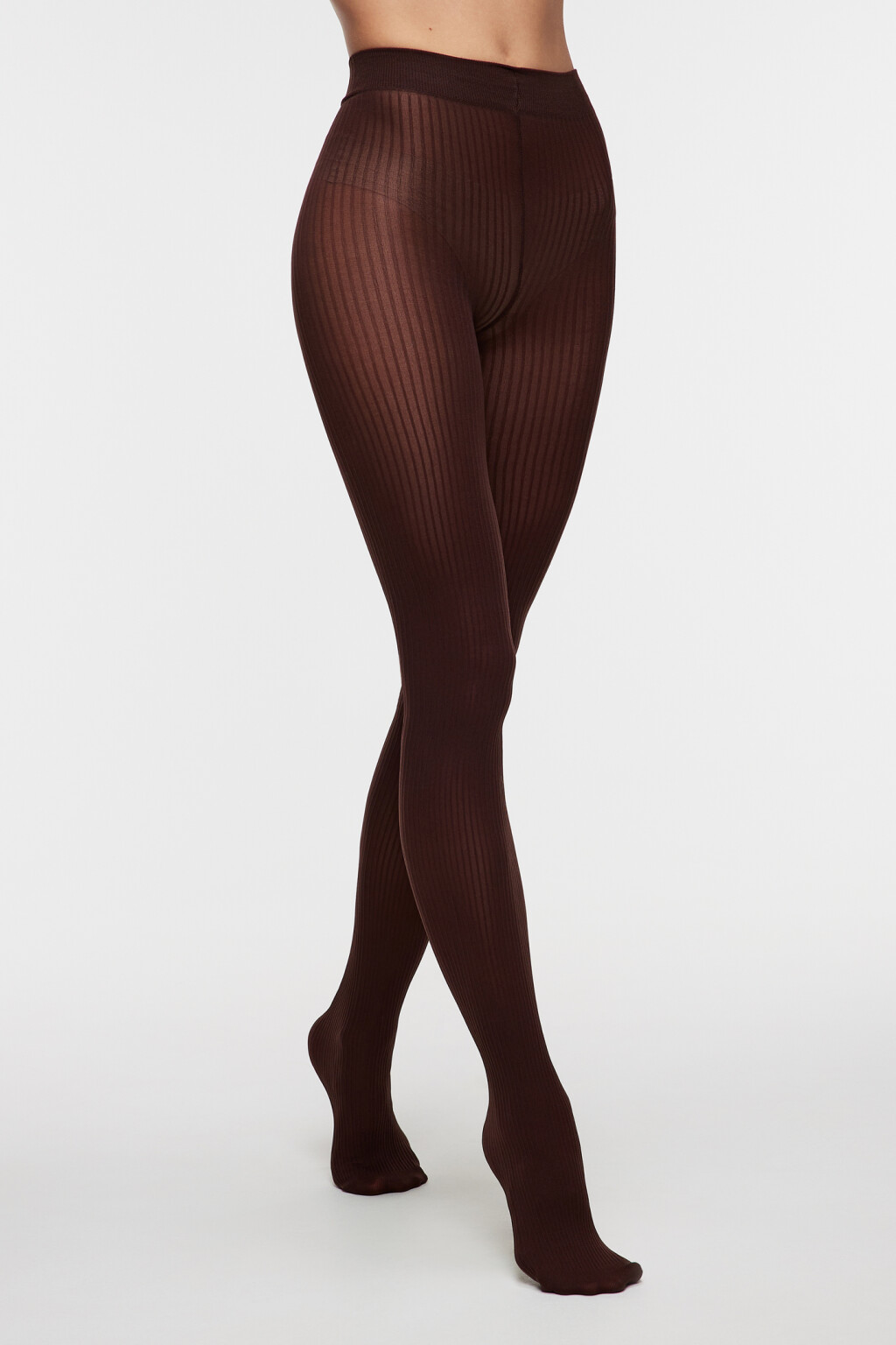 Колготки капроновые уплотненные в рубчик - цвет коричневый - 2