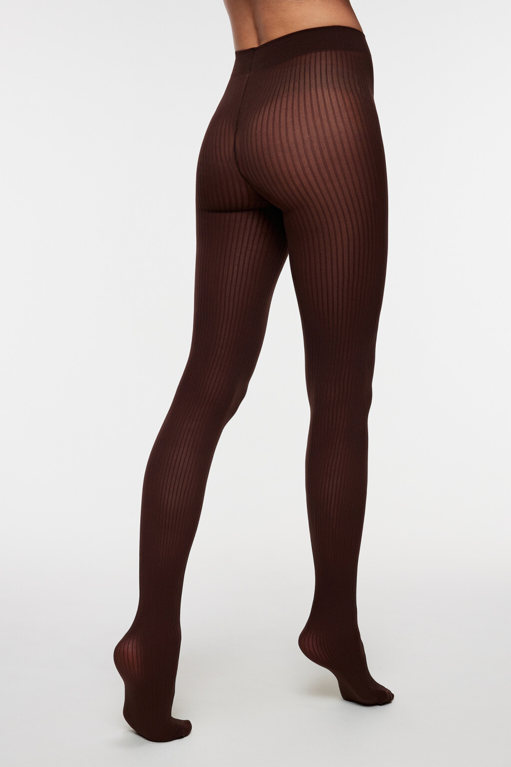 Колготки капроновые уплотненные в рубчик - цвет коричневый - 1