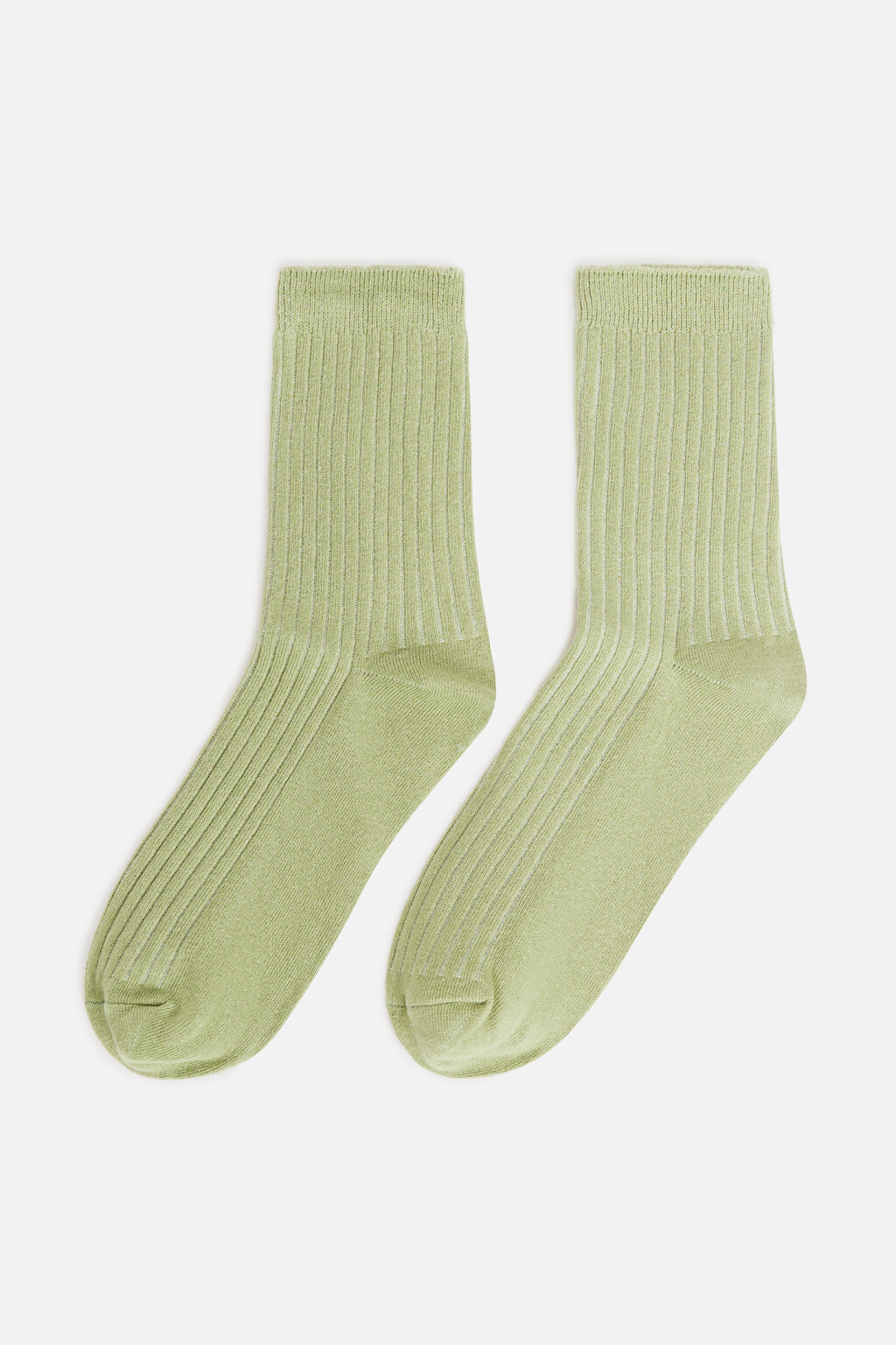 Носки высокие хлопковые в рубчик - цвет зеленый - 1