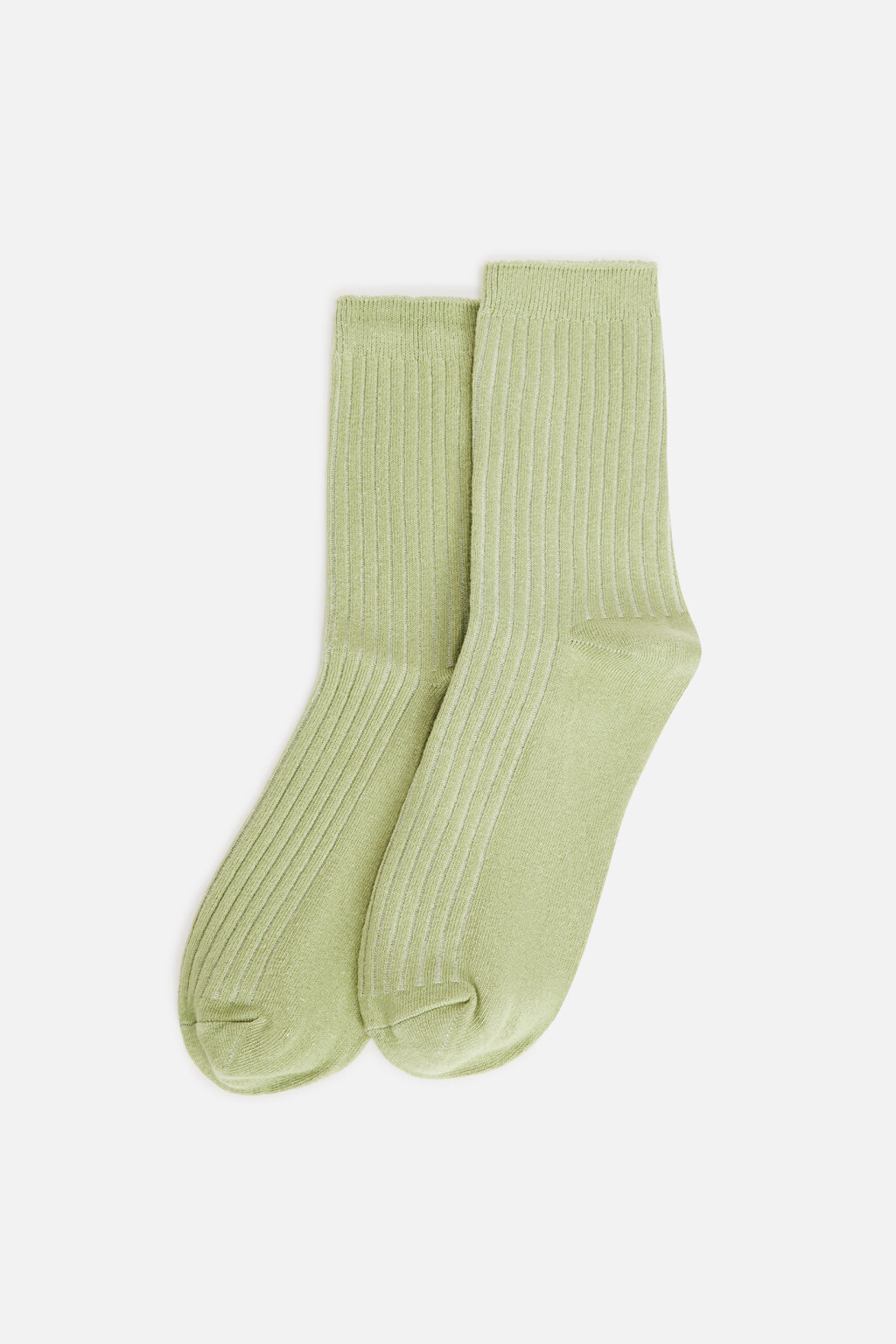 Носки высокие хлопковые в рубчик - цвет зеленый - 2
