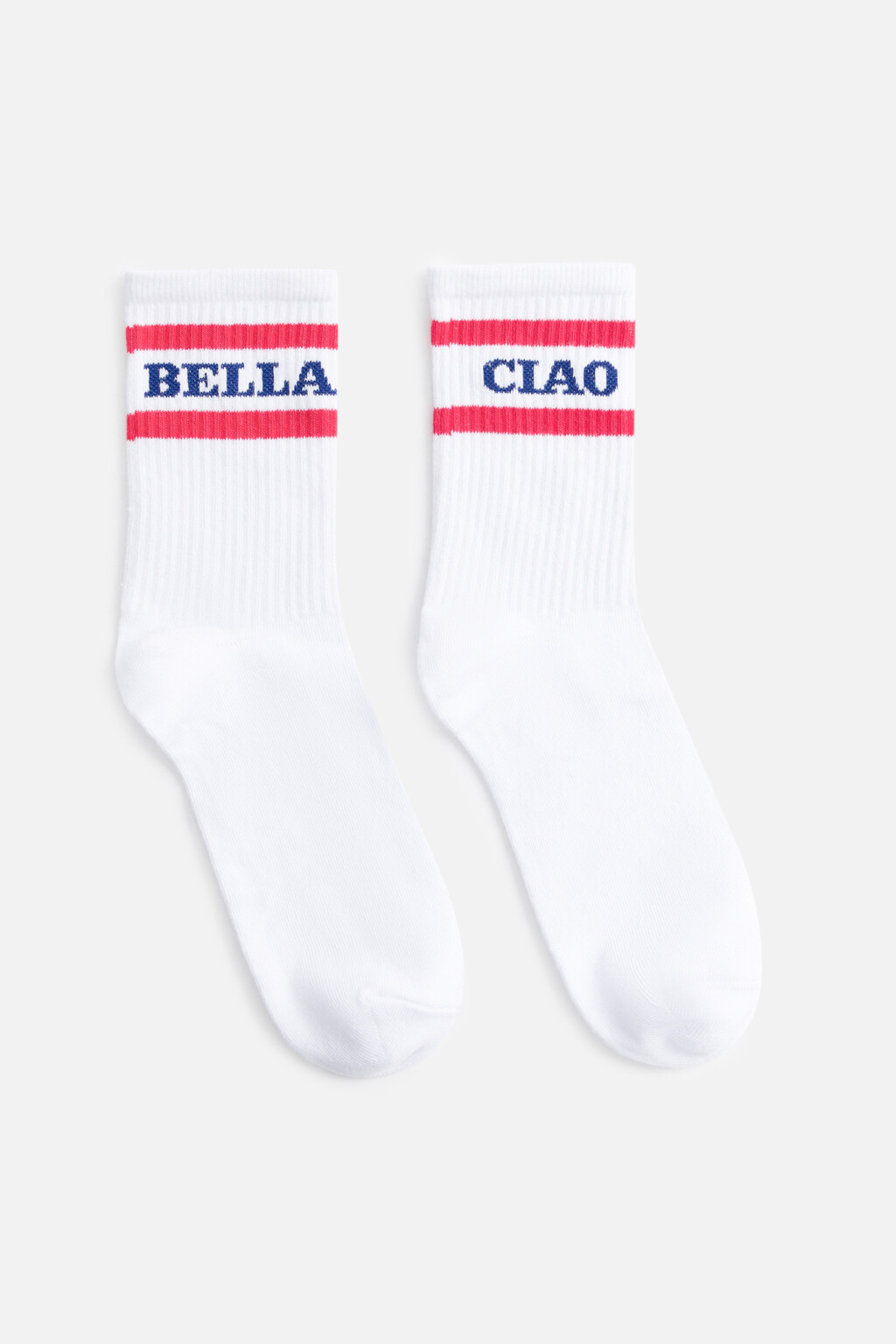 Носки высокие с полосками и надписью - цвет белый - 2