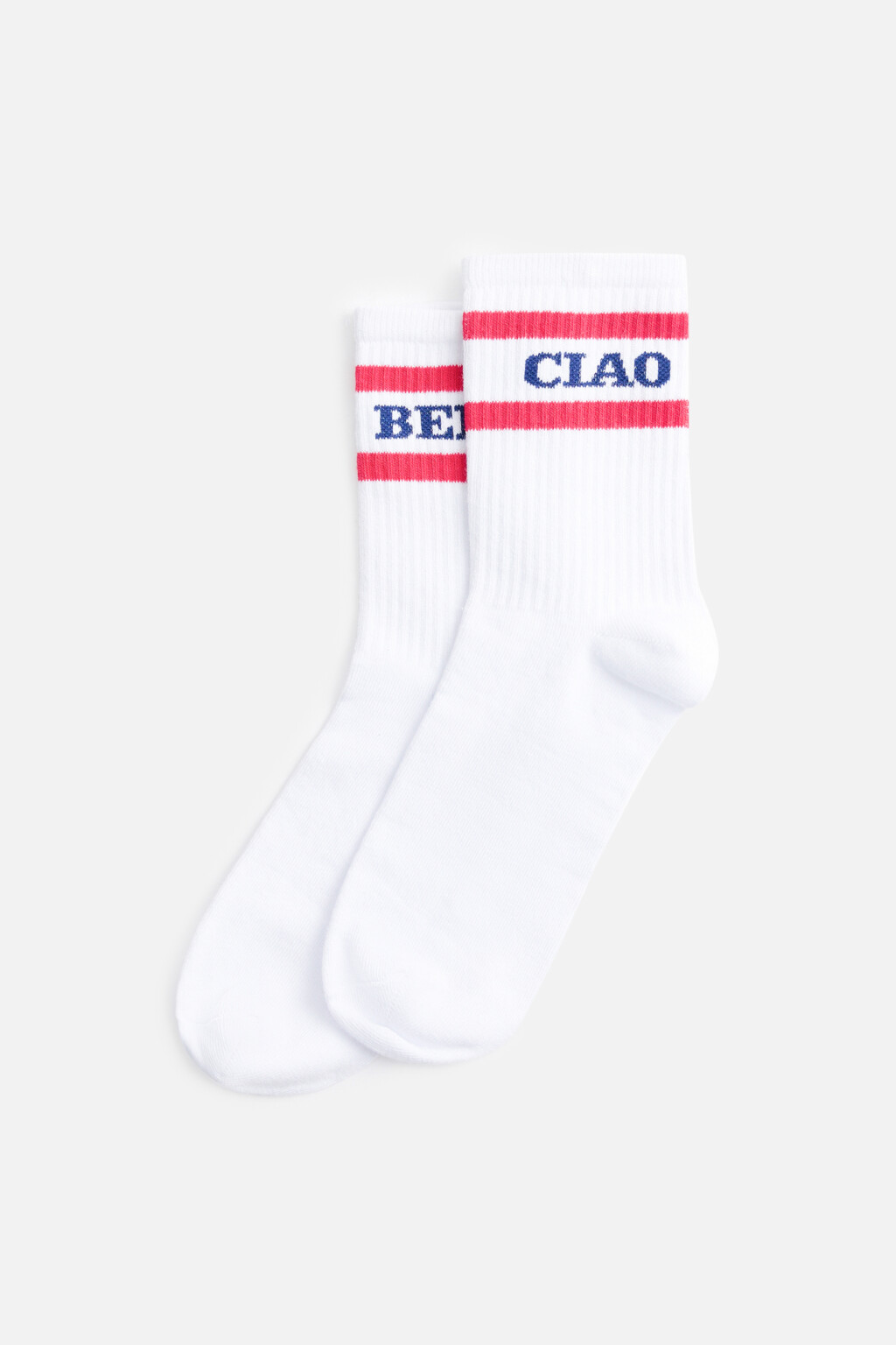 Носки высокие с полосками и надписью - цвет белый - 3