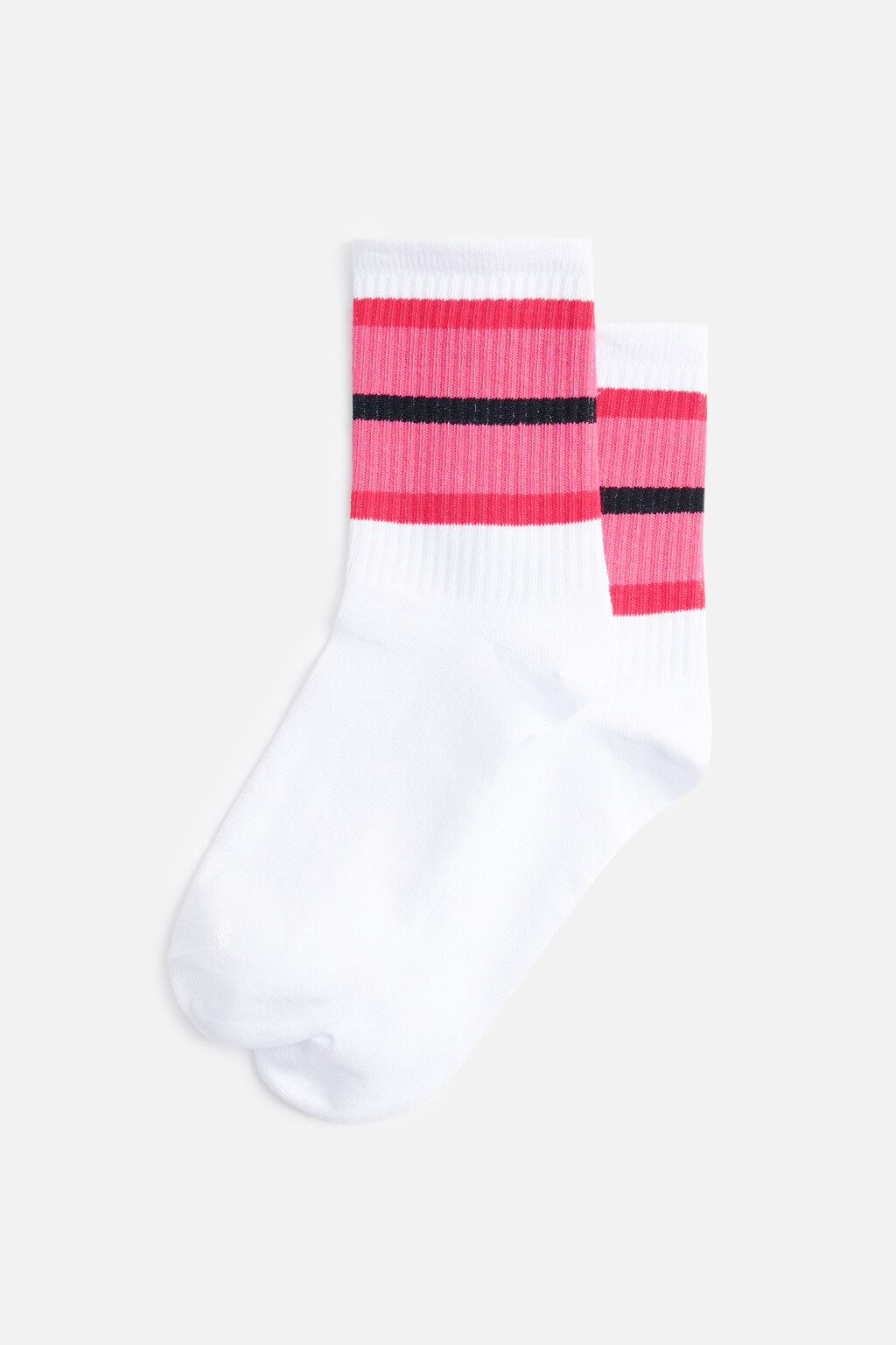 Носки высокие с цветными полосками - цвет розовый - 2