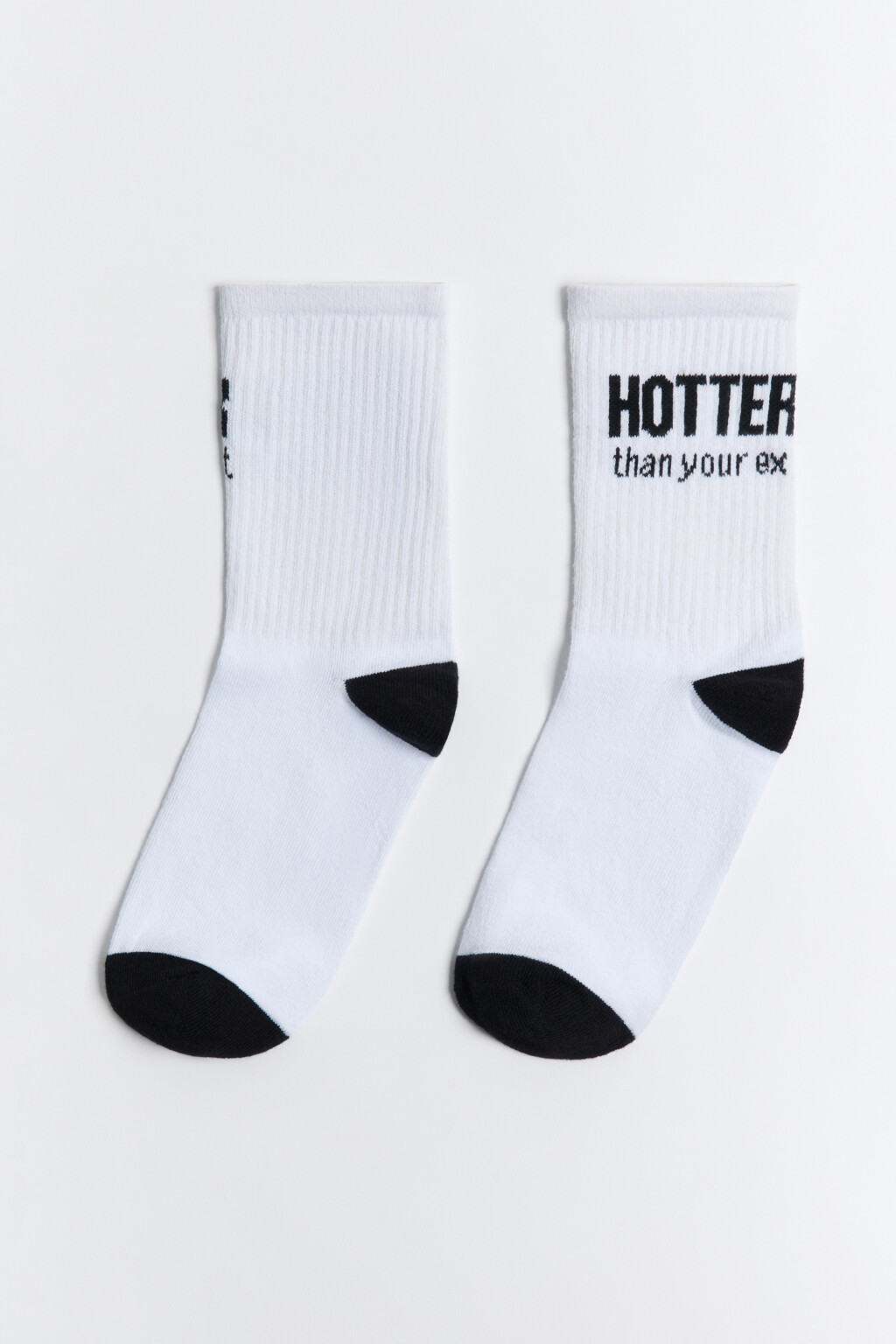 Носки высокие хлопковые с принтом-надписью - цвет белый - 1
