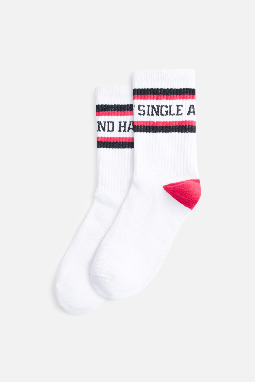 Носки высокие хлопковые с принтом-надписью - цвет красный - 3