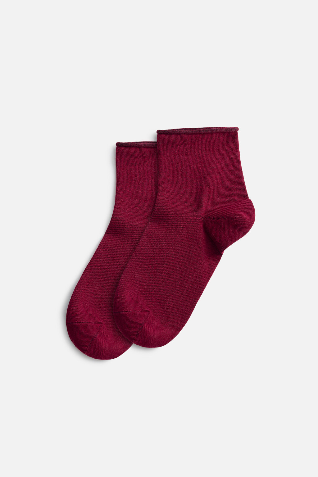 Носки короткие однотонные из хлопка - цвет бордовый - 2