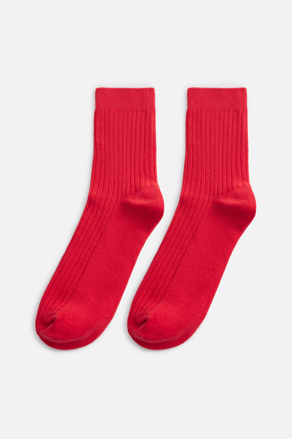 Носки высокие хлопковые в рубчик - цвет красный - 2