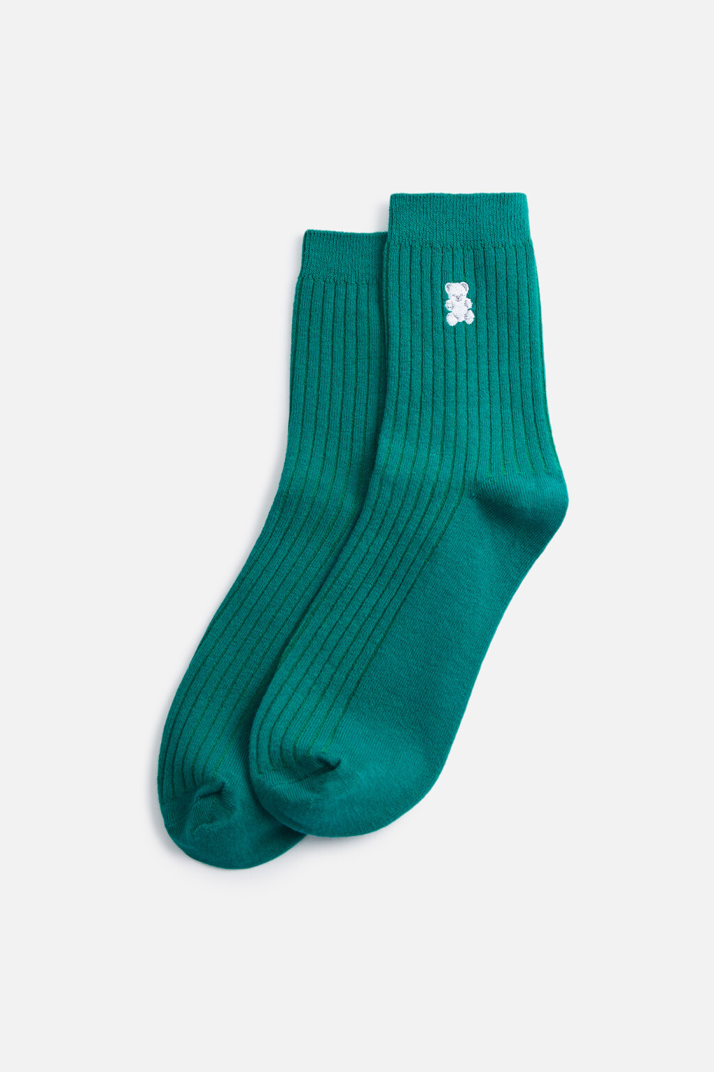 Носки высокие в рубчик с вышивкой - цвет зеленый - 1