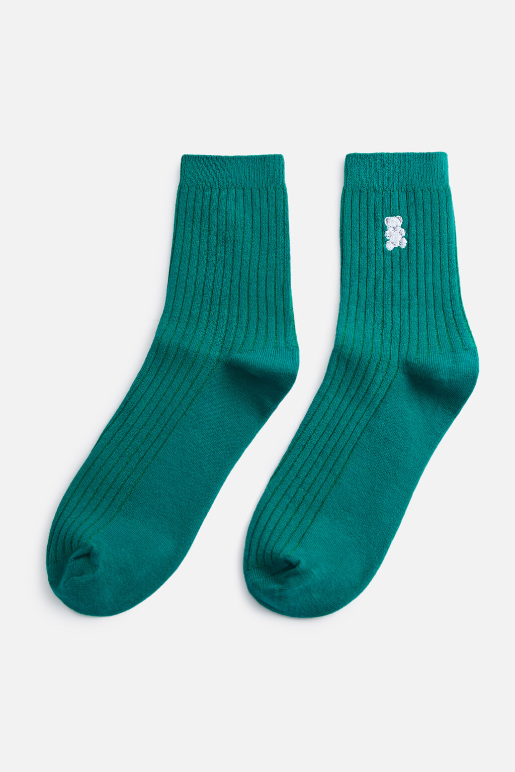 Носки высокие в рубчик с вышивкой - цвет зеленый - 2