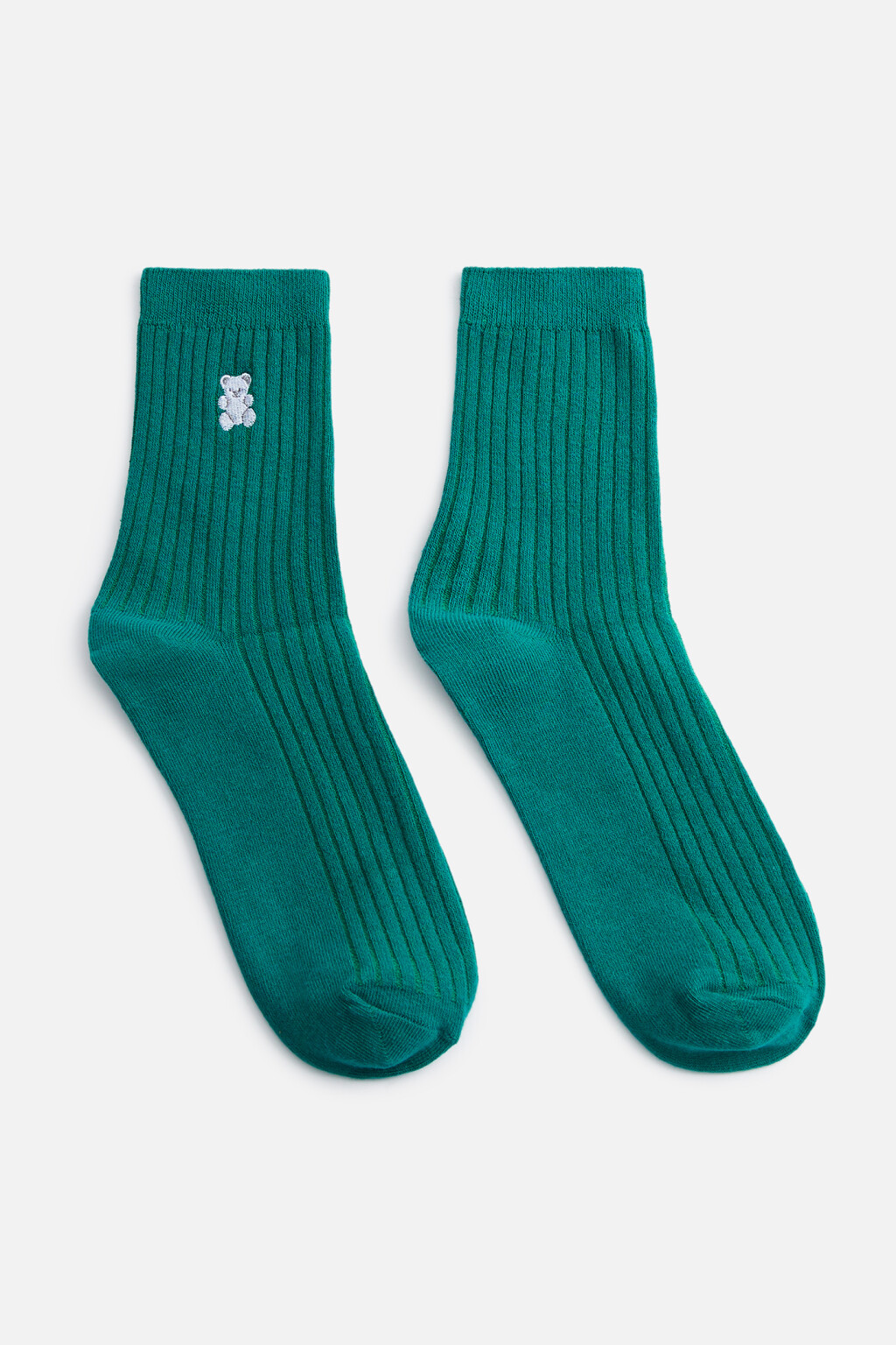 Носки высокие в рубчик с вышивкой - цвет зеленый - 3