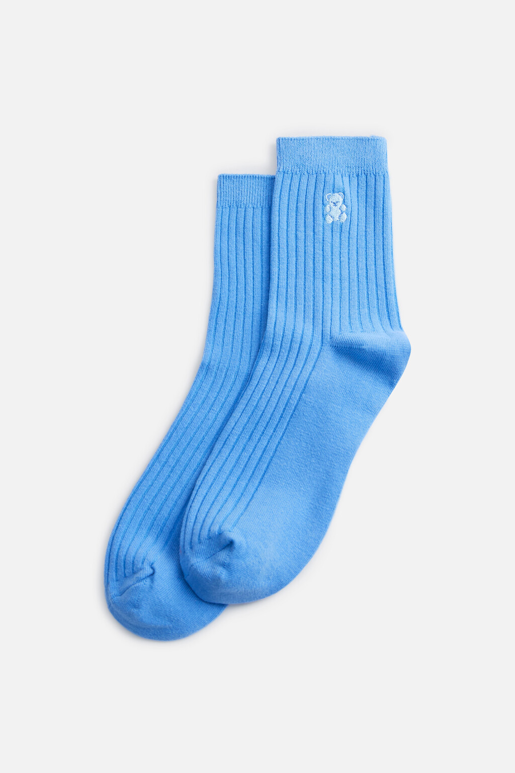 Носки высокие в рубчик с вышивкой - цвет синий - 1