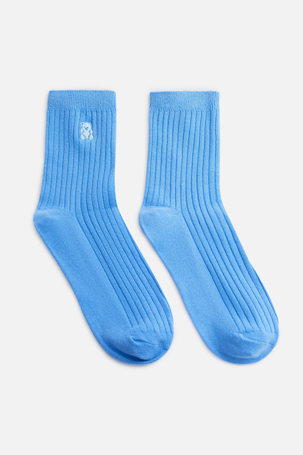 Носки высокие в рубчик с вышивкой - цвет синий - 2