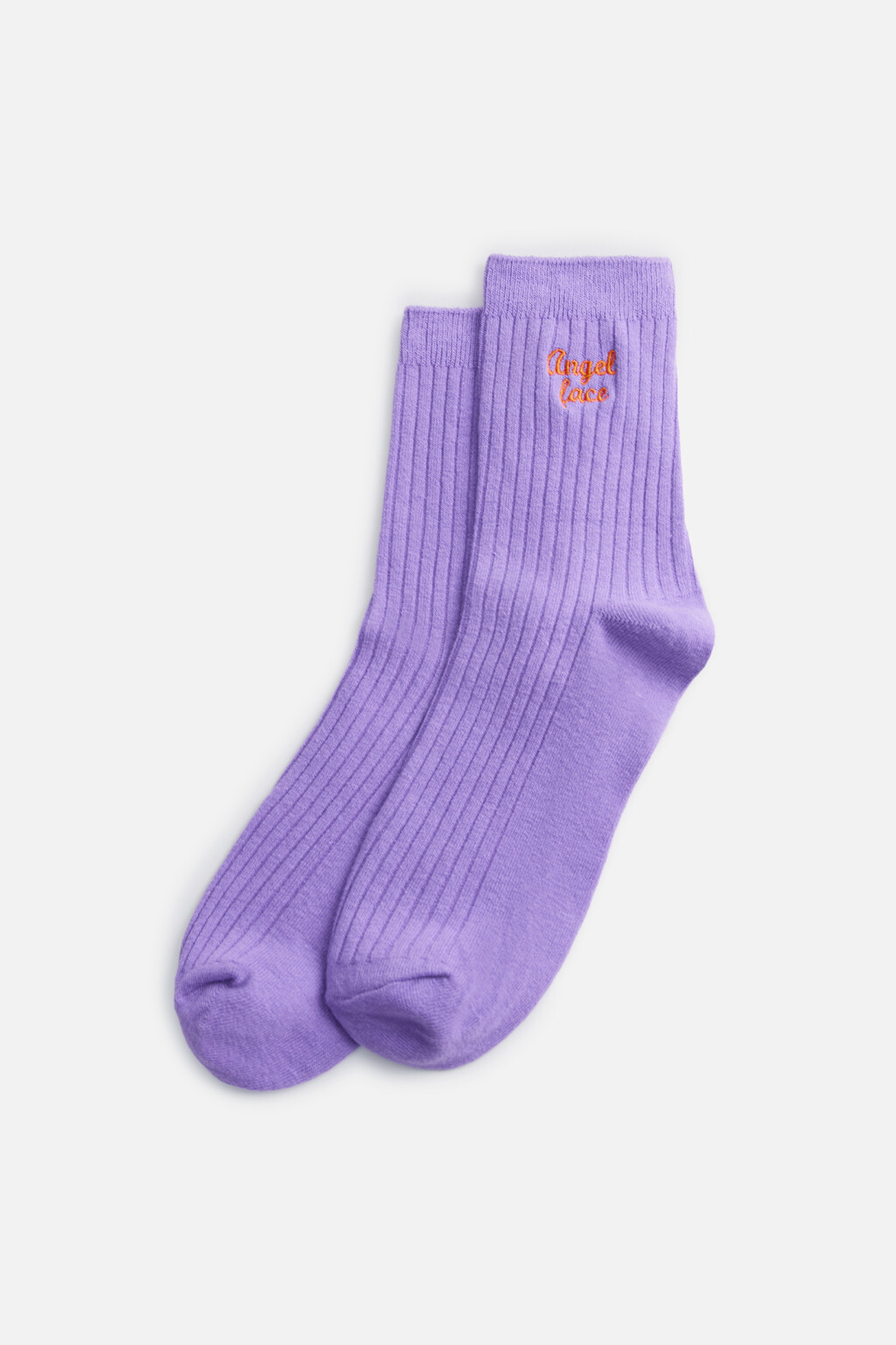 Носки высокие в рубчик с вышитой надписью - цвет сиреневый - 1