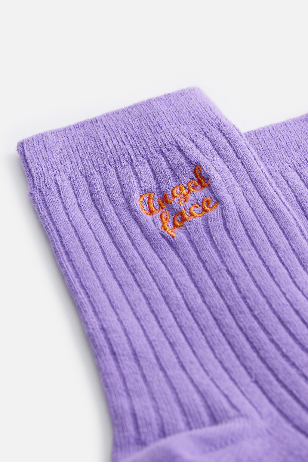 Носки высокие в рубчик с вышитой надписью - цвет сиреневый - 3