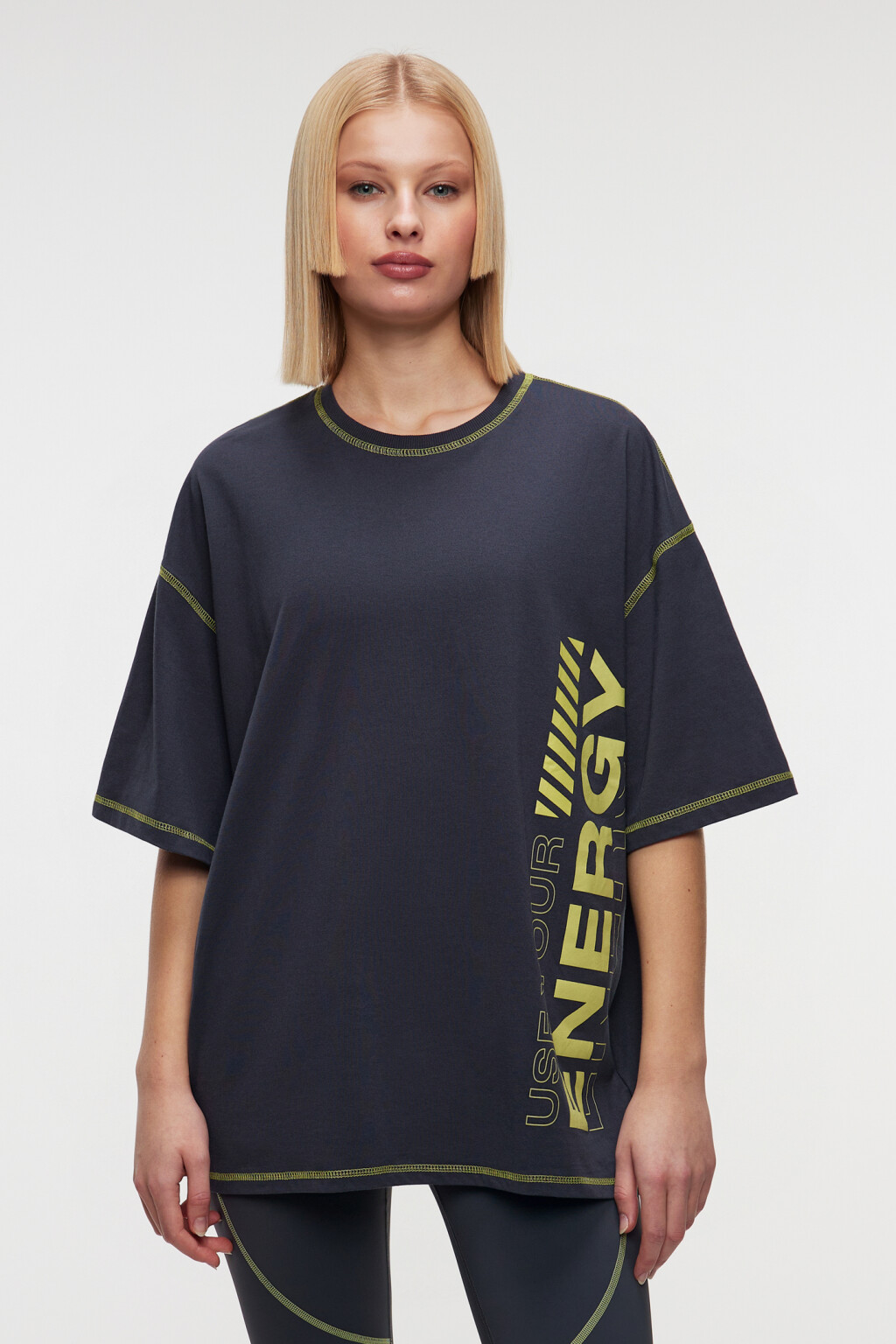 Футболка oversize спортивная с принтом-надписью - цвет серый - 2