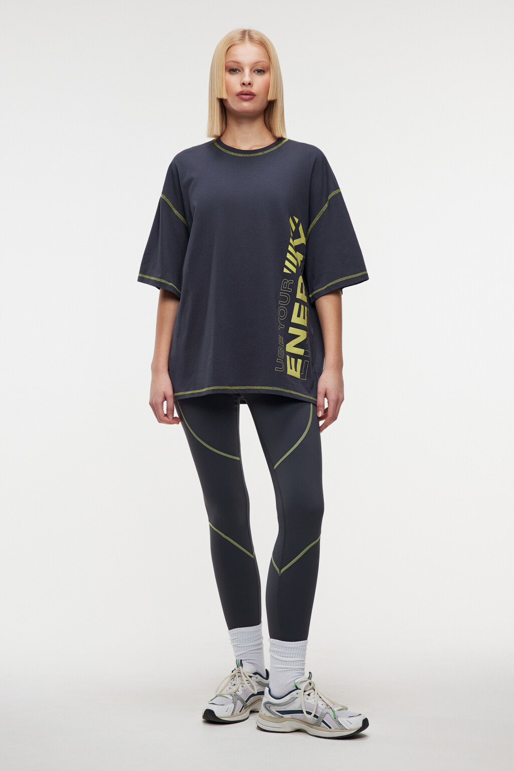 Футболка oversize спортивная с принтом-надписью - цвет серый - 1