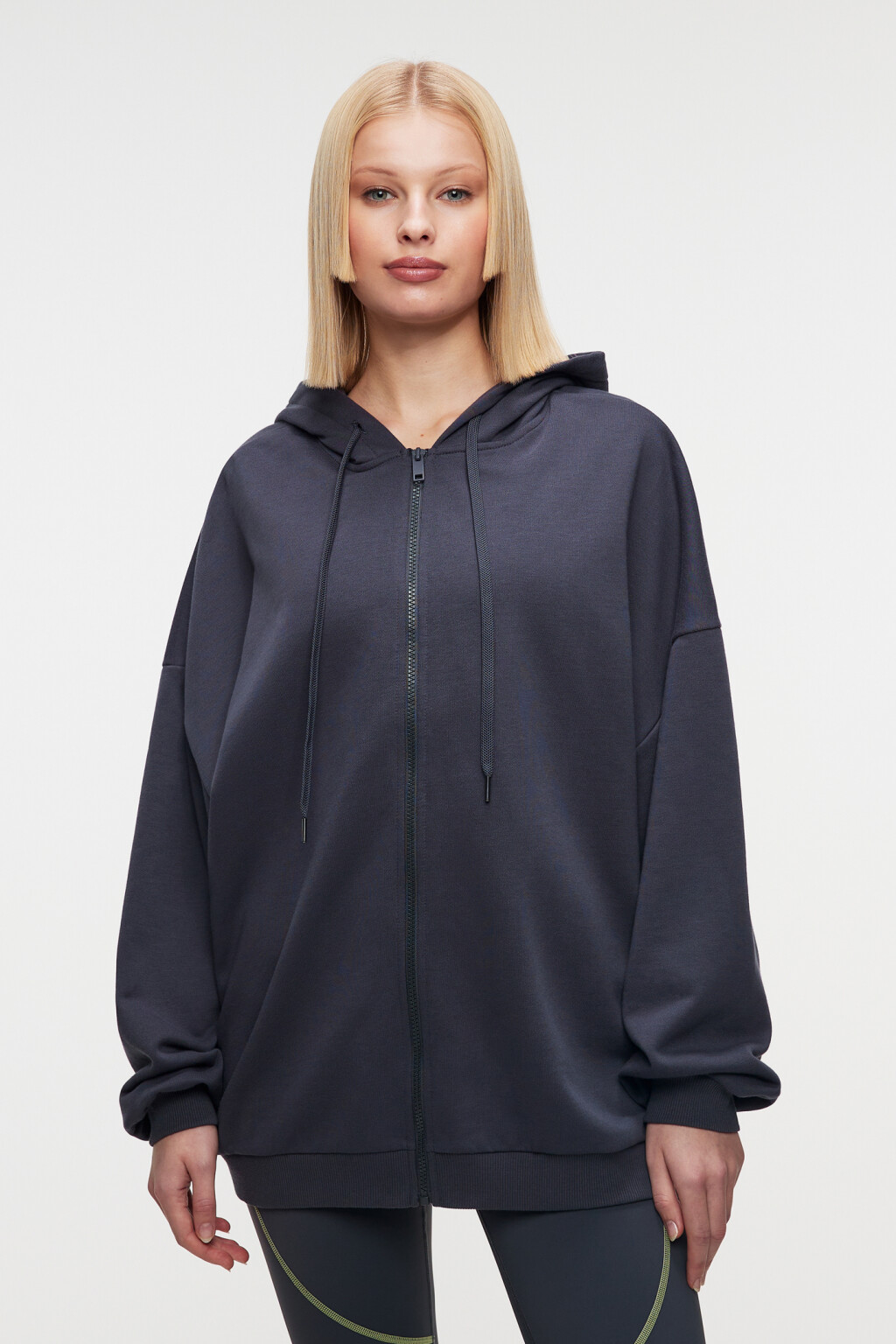 Худи oversize хлопковая на молнии с принтом - цвет серый - 2