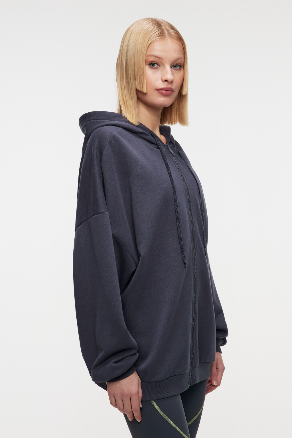 Худи oversize хлопковая на молнии с принтом - цвет серый - 3