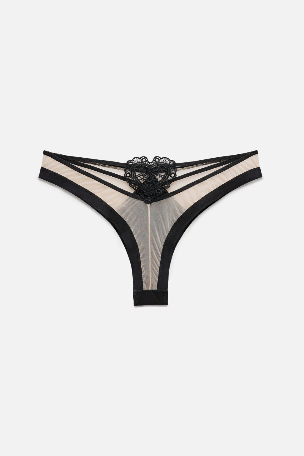 Трусики-танга сетчатые с патчем в виде сердца - цвет бежевый - 4