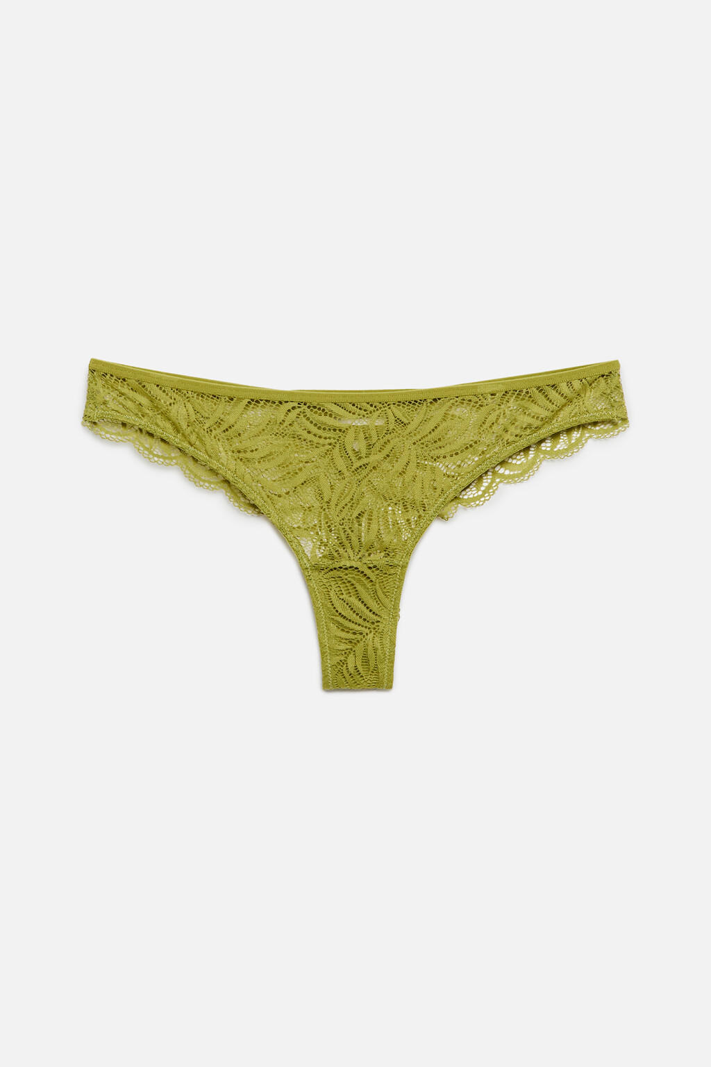Трусики-танга кружевные с вырезом и тесьмой на спинке - цвет зеленый - 4