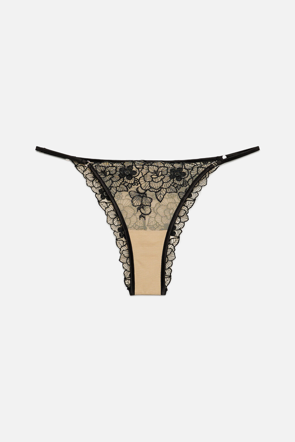 Трусики-танга кружевные со стрепами по бокам - цвет бежевый - 4