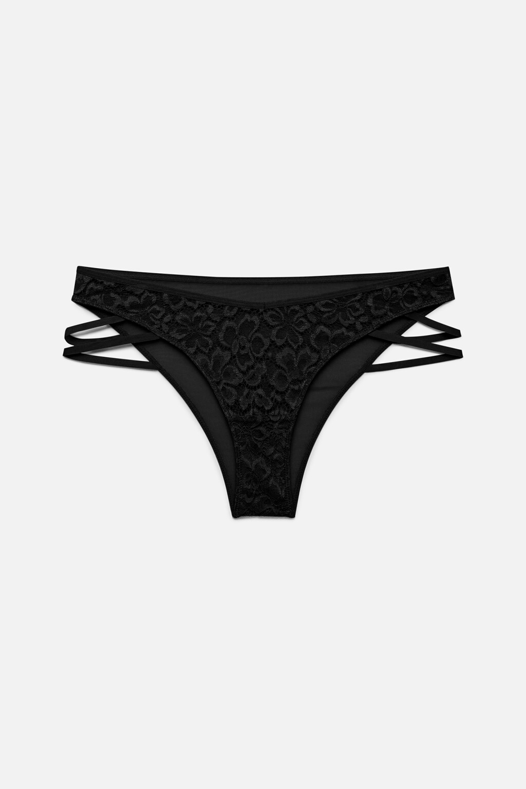 Трусики-слипы кружевные с тесьмой по бокам - цвет черный - 4