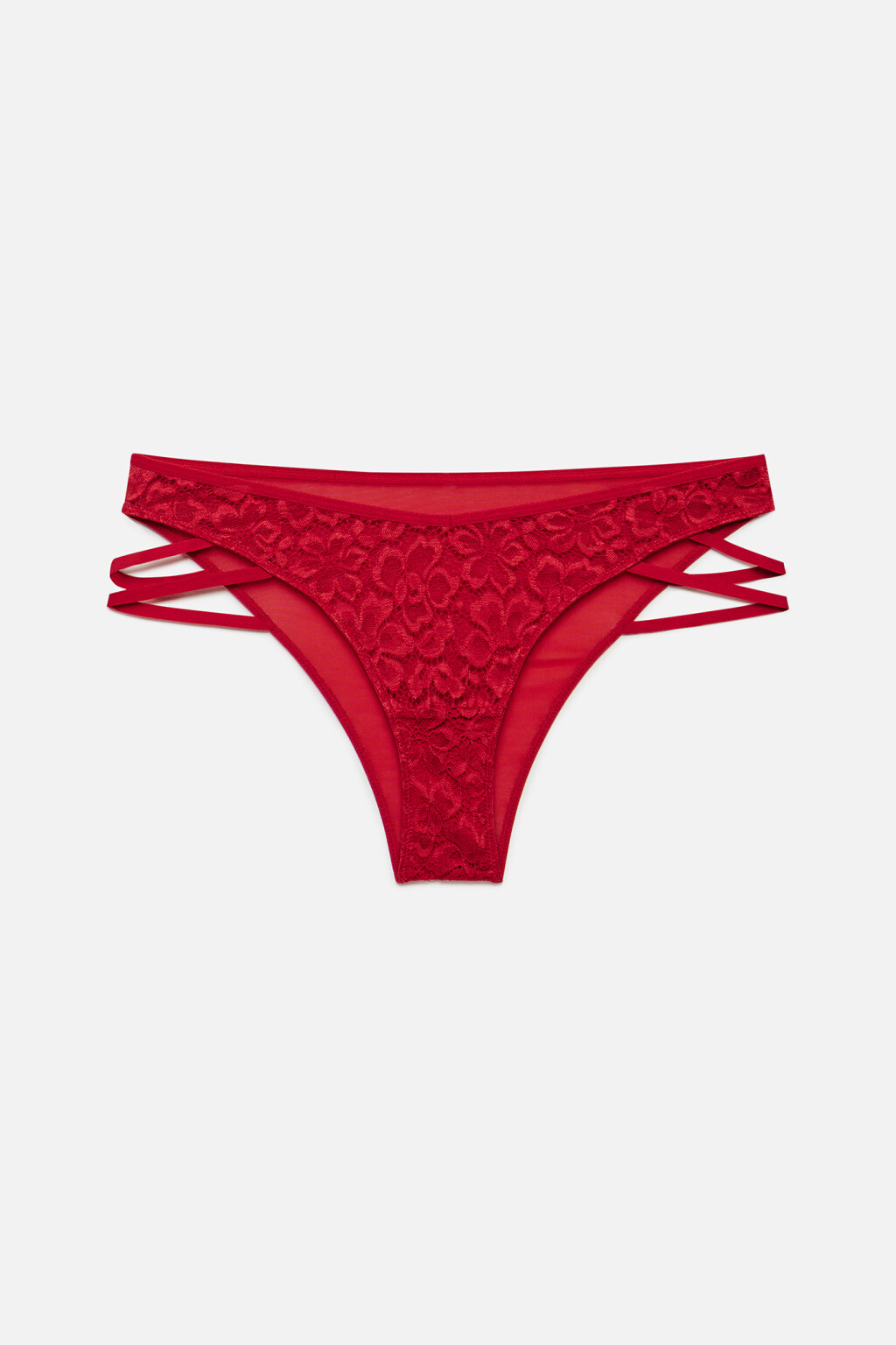 Трусики-слипы кружевные с тесьмой по бокам - цвет красный - 4