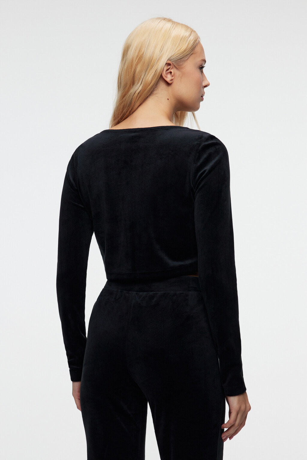Лонгслив домашний бархатный на пуговицах - цвет черный - 3