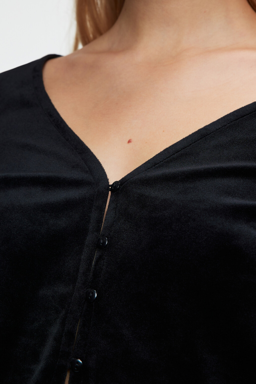 Лонгслив домашний бархатный на пуговицах - цвет черный - 5