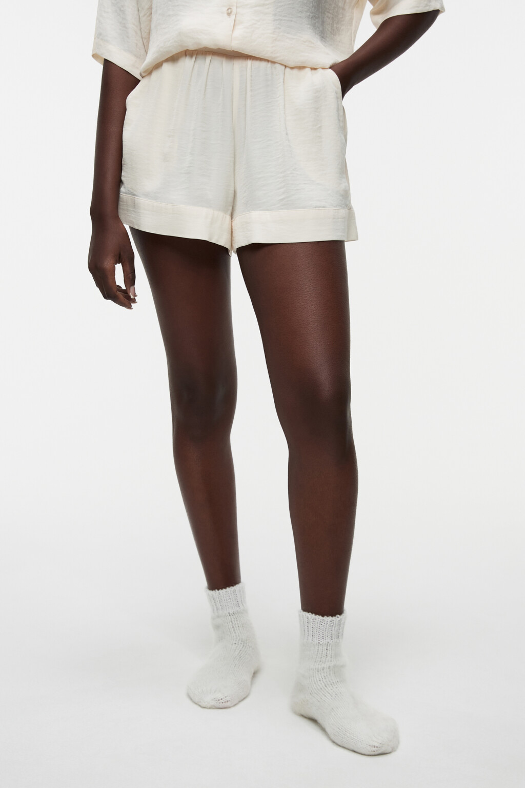 Шорты мини домашние из сатина - цвет бежевый - 1