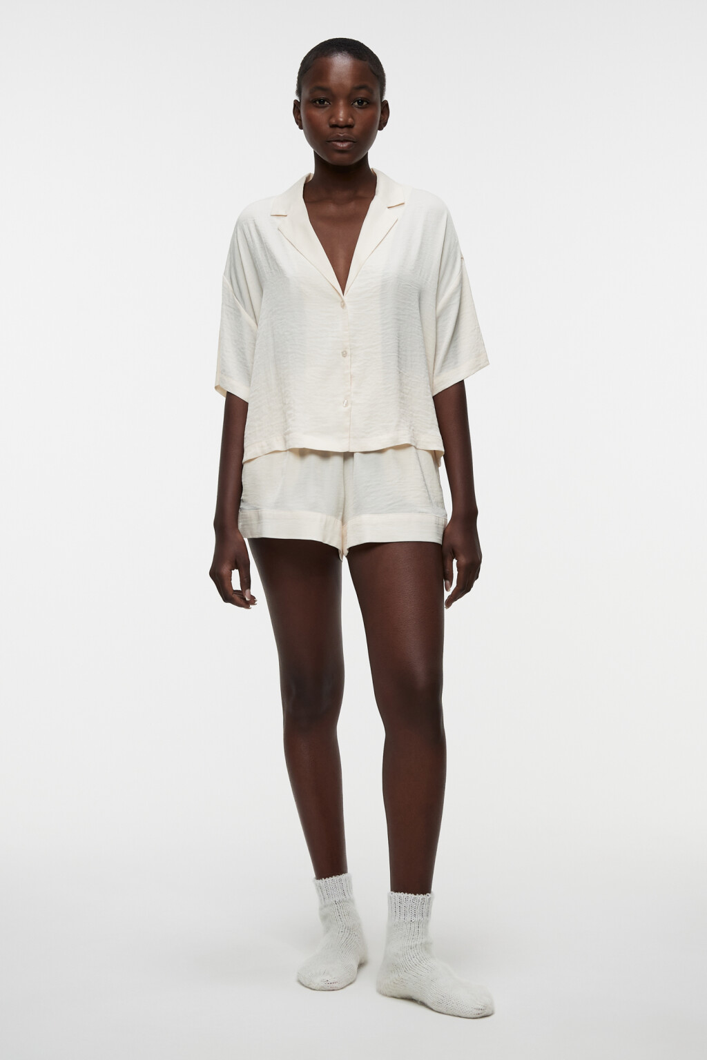 Шорты мини домашние из сатина - цвет бежевый - 4