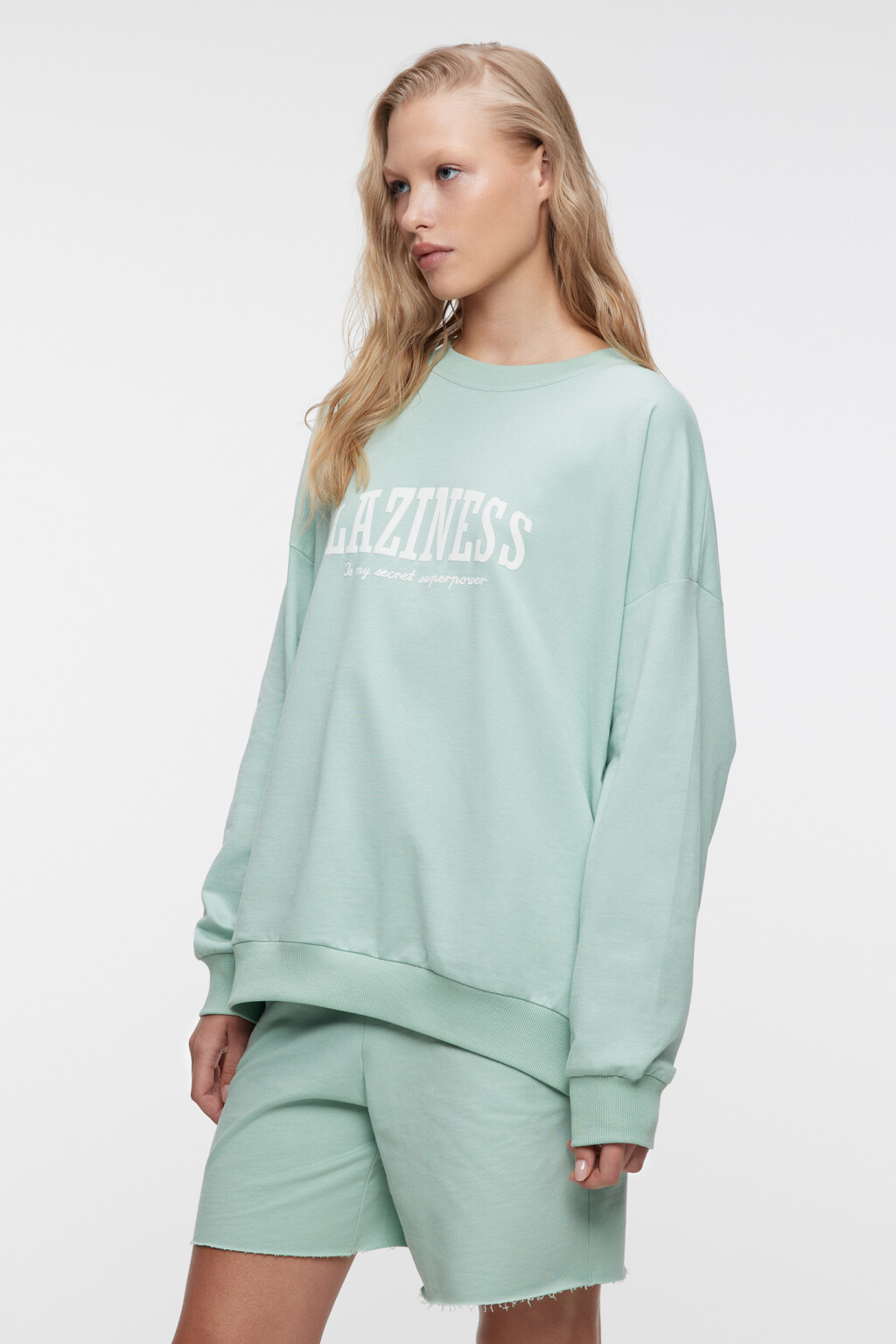 Свитшот oversize домашний хлопковый с принтом - цвет зеленый - 3