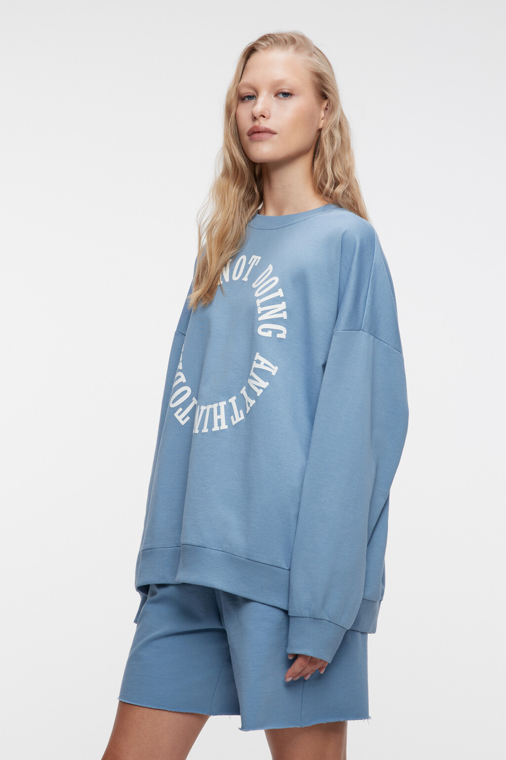 Свитшот oversize домашний хлопковый с принтом - цвет синий - 3