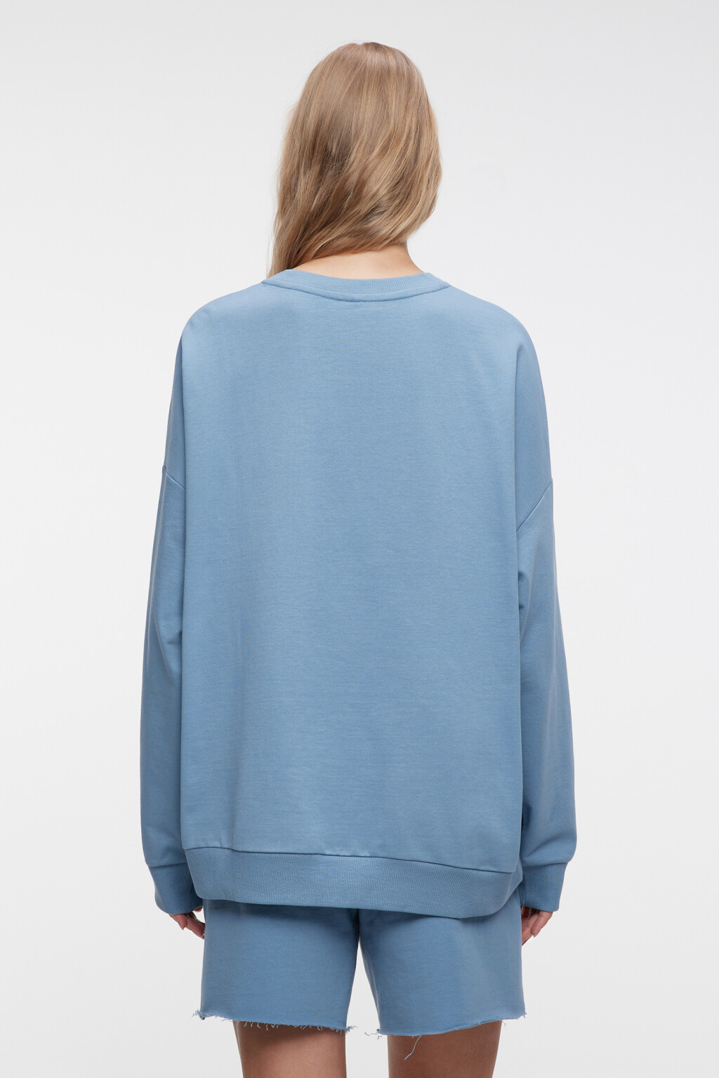 Свитшот oversize домашний хлопковый с принтом - цвет синий - 4