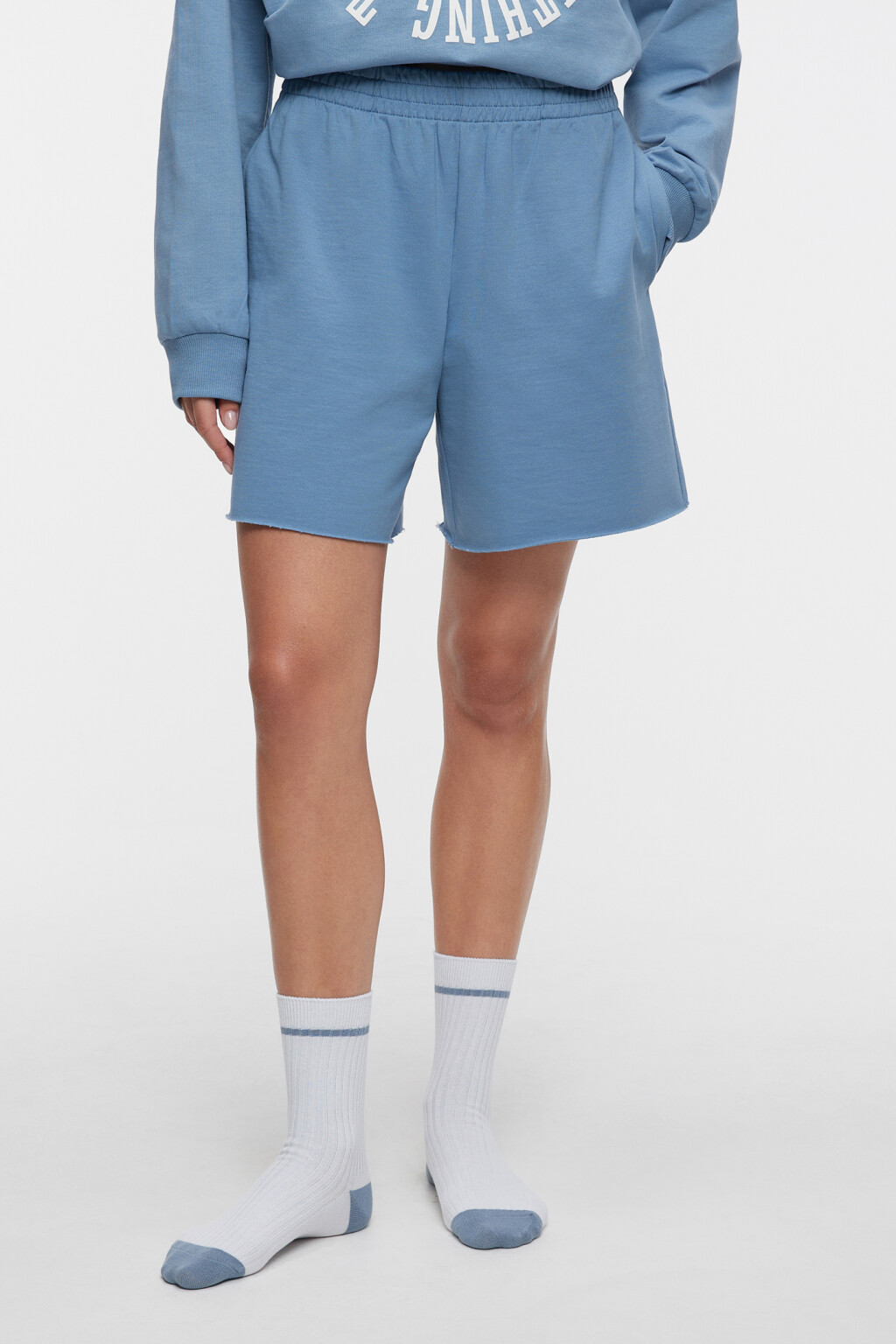 Шорты домашние хлопковые с поясом-резинкой - цвет синий - 1