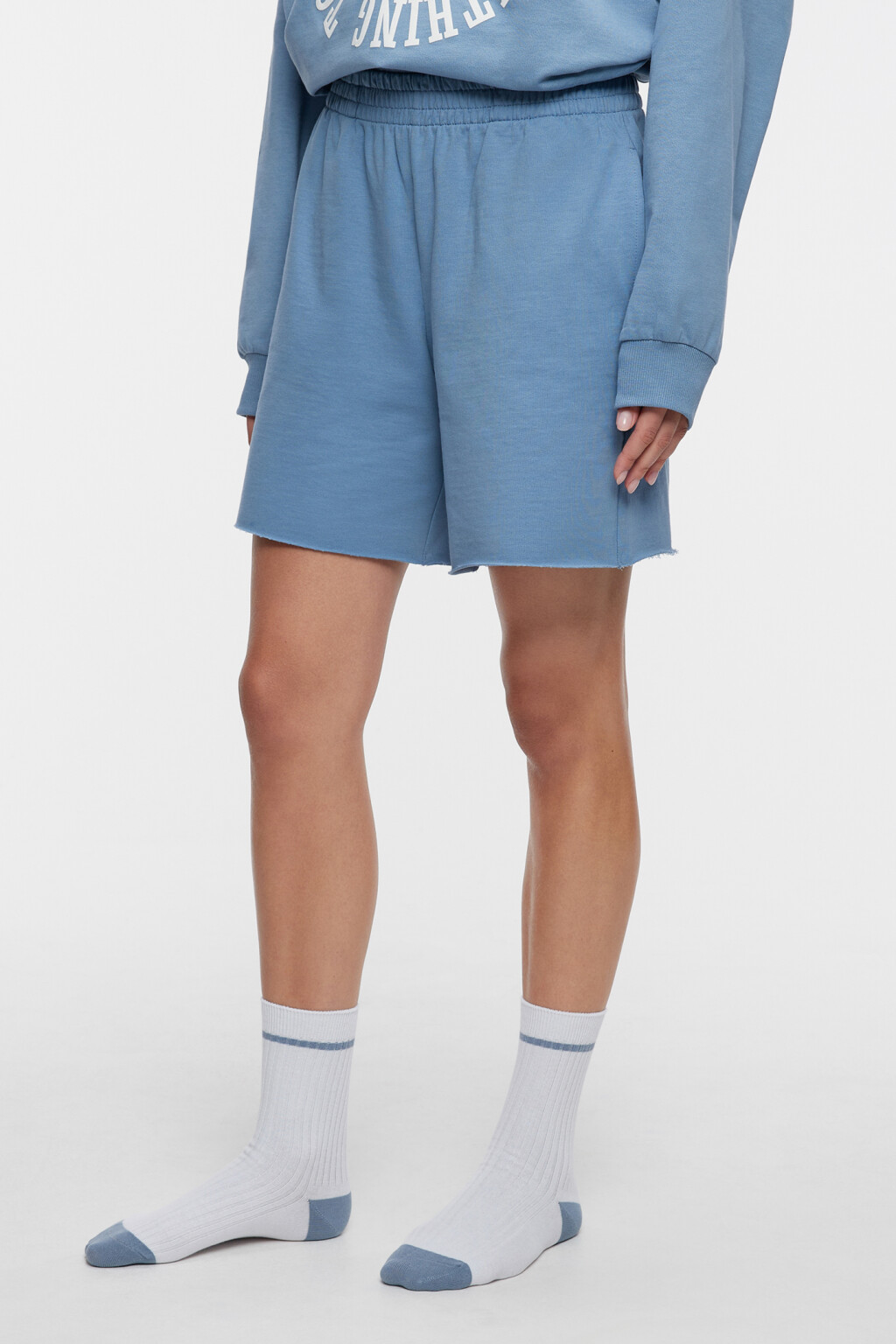 Шорты домашние хлопковые с поясом-резинкой - цвет синий - 2