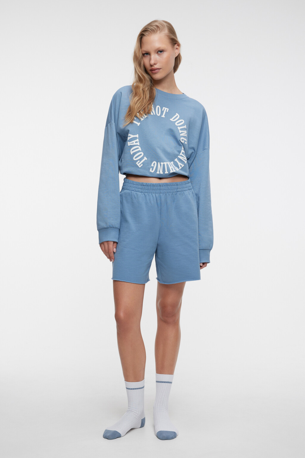 Шорты домашние хлопковые с поясом-резинкой - цвет синий - 4