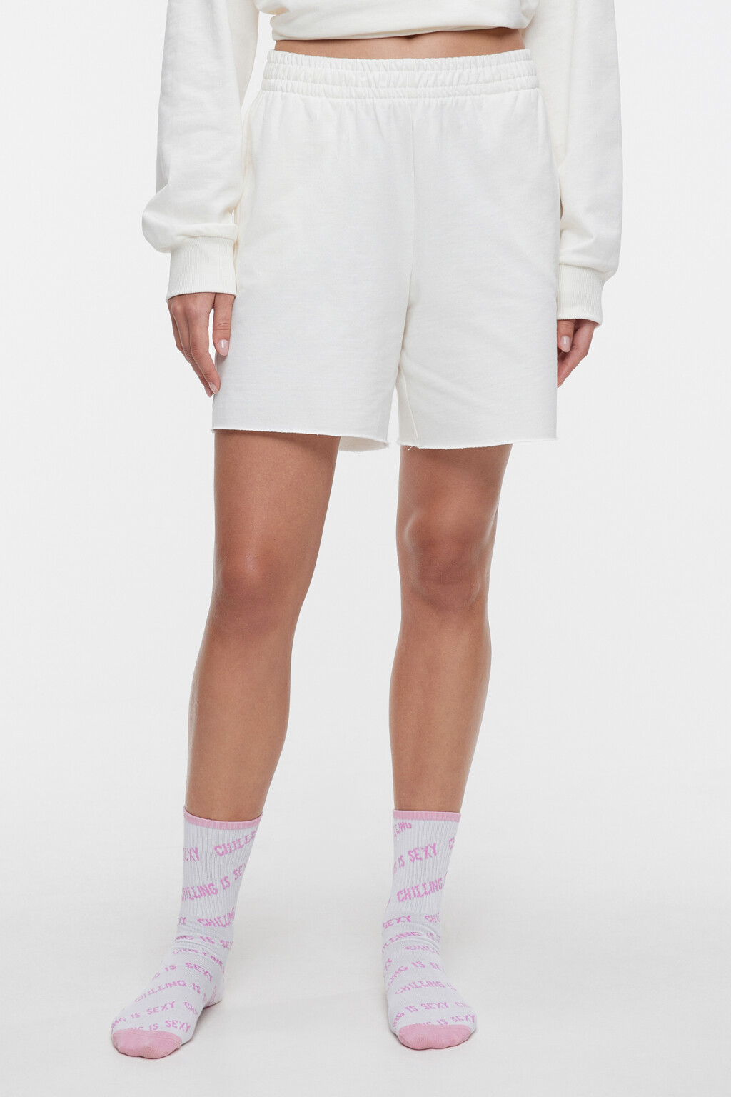 Шорты домашние хлопковые с поясом-резинкой - цвет бежевый - 1