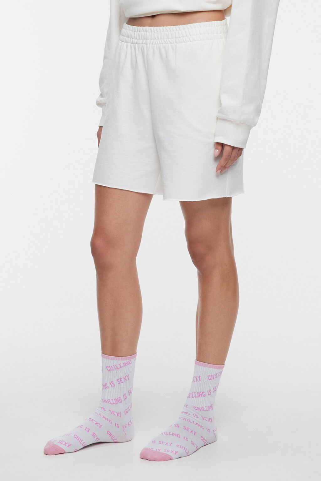 Шорты домашние хлопковые с поясом-резинкой - цвет бежевый - 2