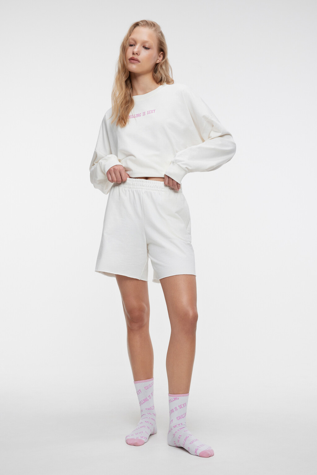 Шорты домашние хлопковые с поясом-резинкой - цвет бежевый - 4