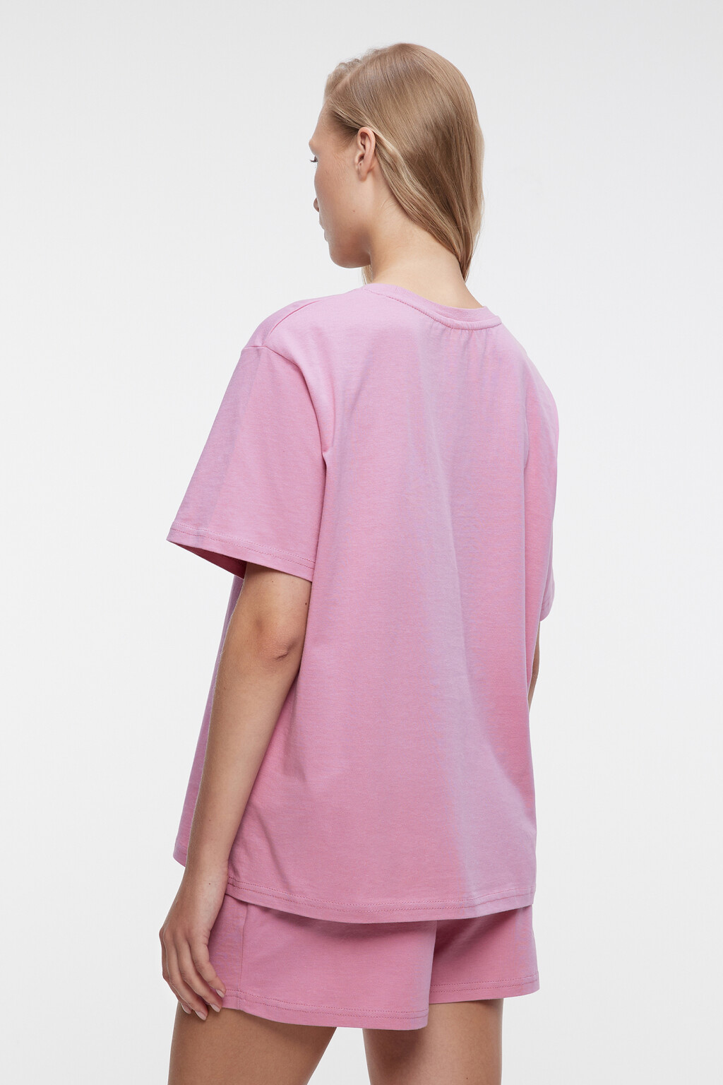 Пижама с футболкой и шортами хлопковая с принтом - цвет розовый - 3