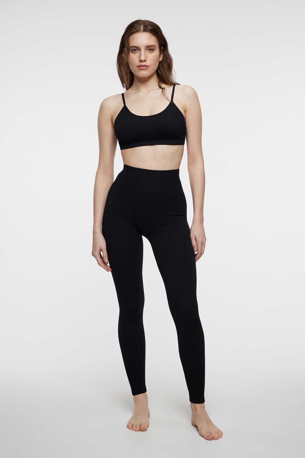 Леггинсы домашние бесшовные в рубчик - цвет черный - 4