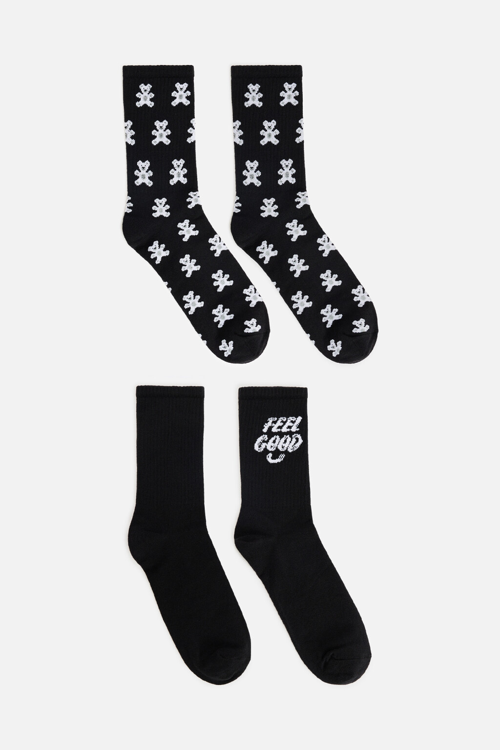 Набор носков высоких хлопковых с принтом (2 пары) - цвет ванильный - 1